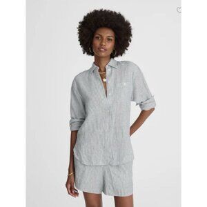 Madewell $118 Striped Button Up Shirt 100% Linen Blue White Beachy Stripe Sz XS